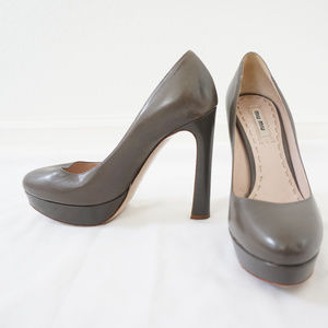 Miu Miu Gray Leather Playform Pumps